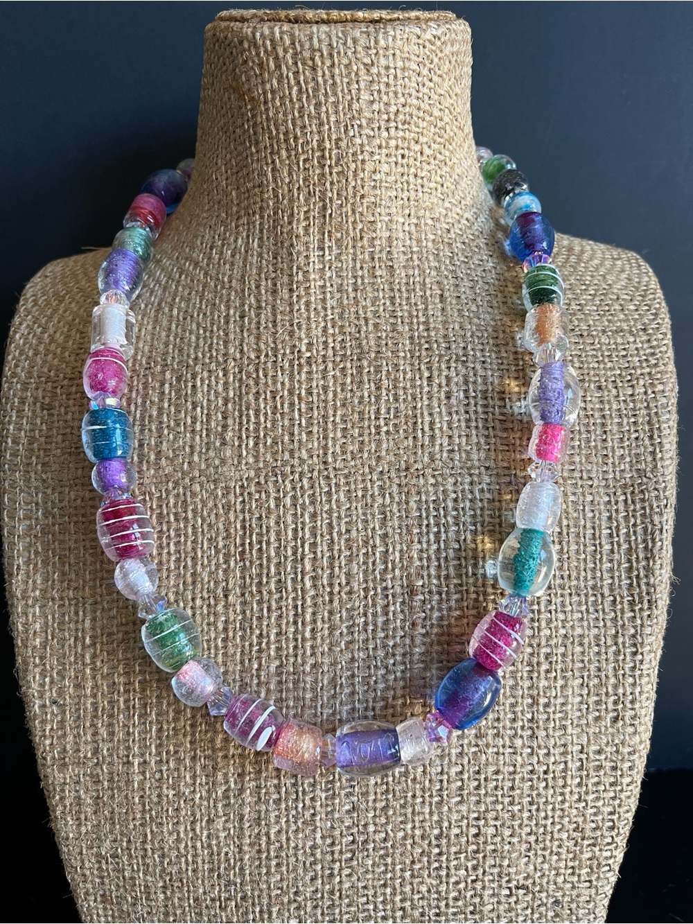 Multicolor art Glass Bead Statement Necklace.